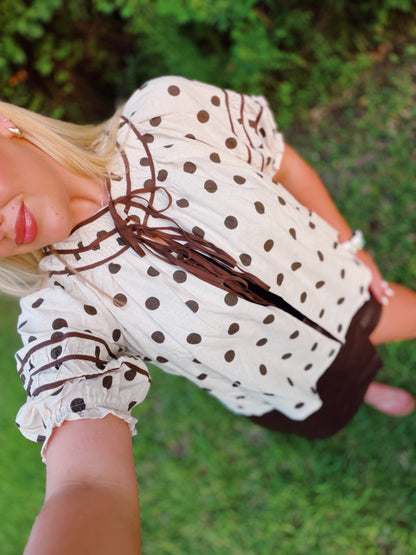 Polka Dot Ruffle Trim Blouse