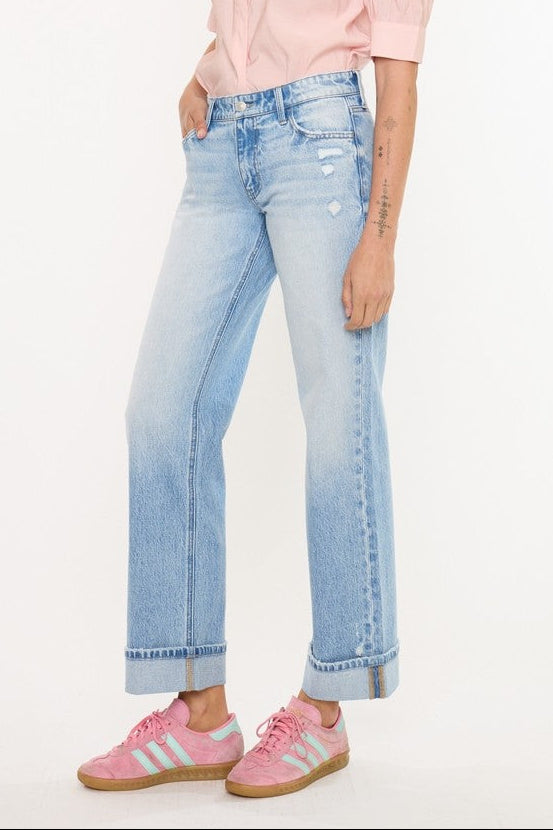 Low Rise Straight Leg Light Washed Denim