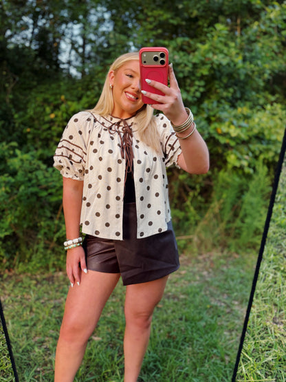 Polka Dot Ruffle Trim Blouse