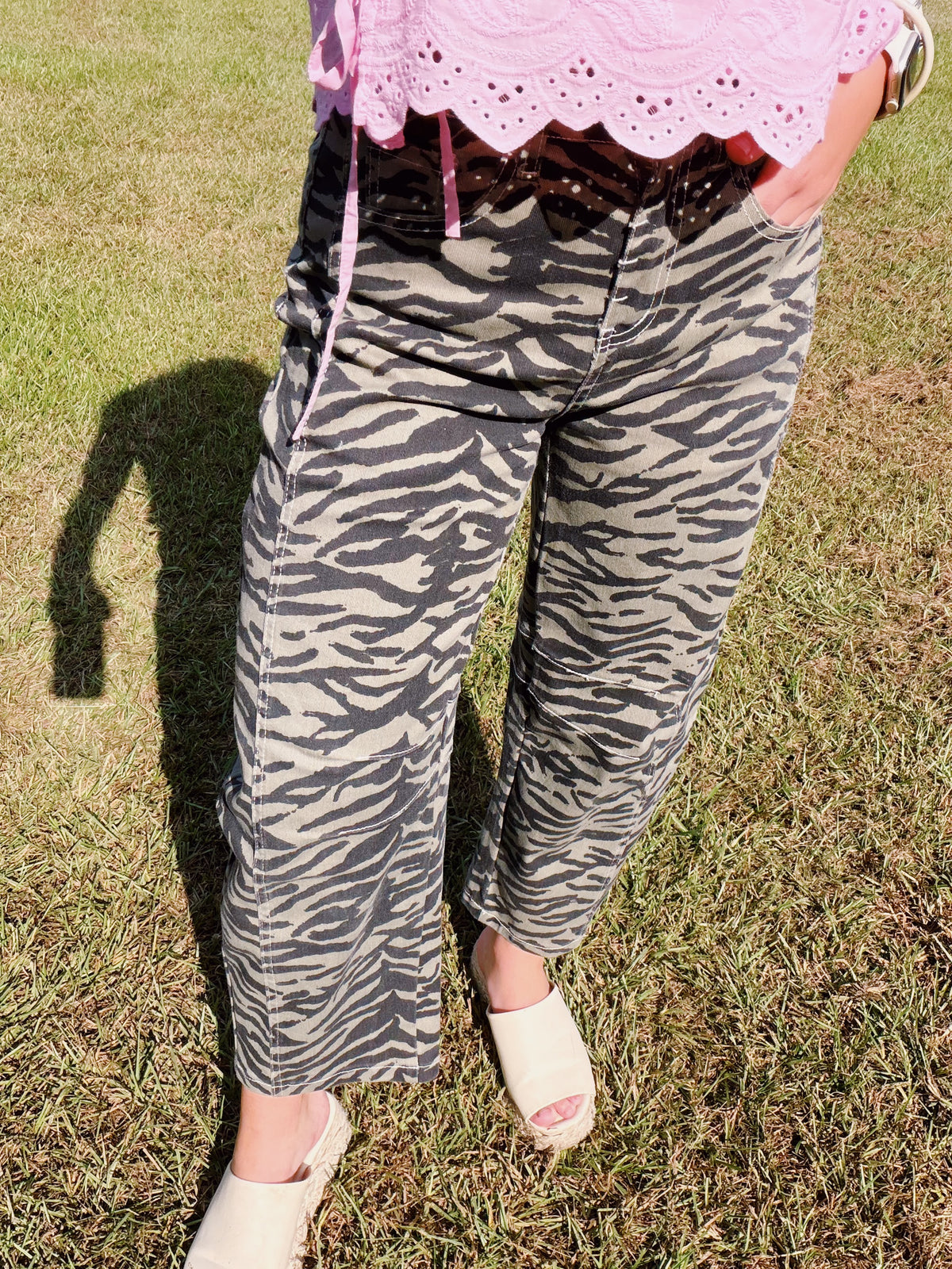 Zebra Print Barrel Jean