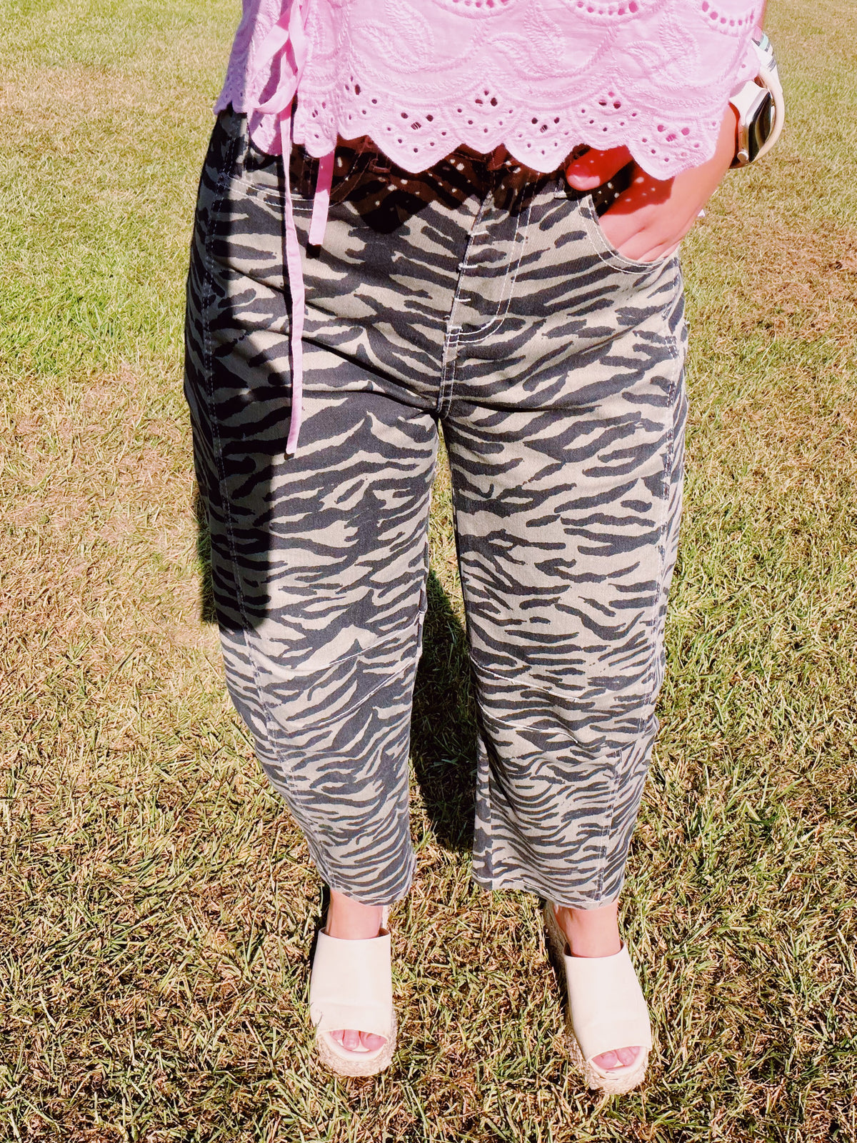 Zebra Print Barrel Jean