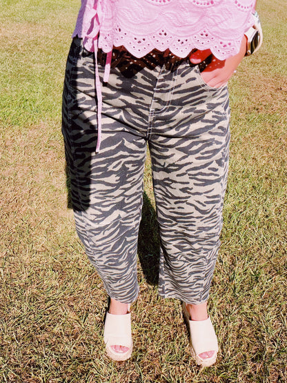 Zebra Print Barrel Jean