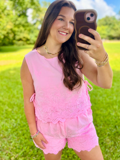 Blair's Pink Linen Embroidered Set