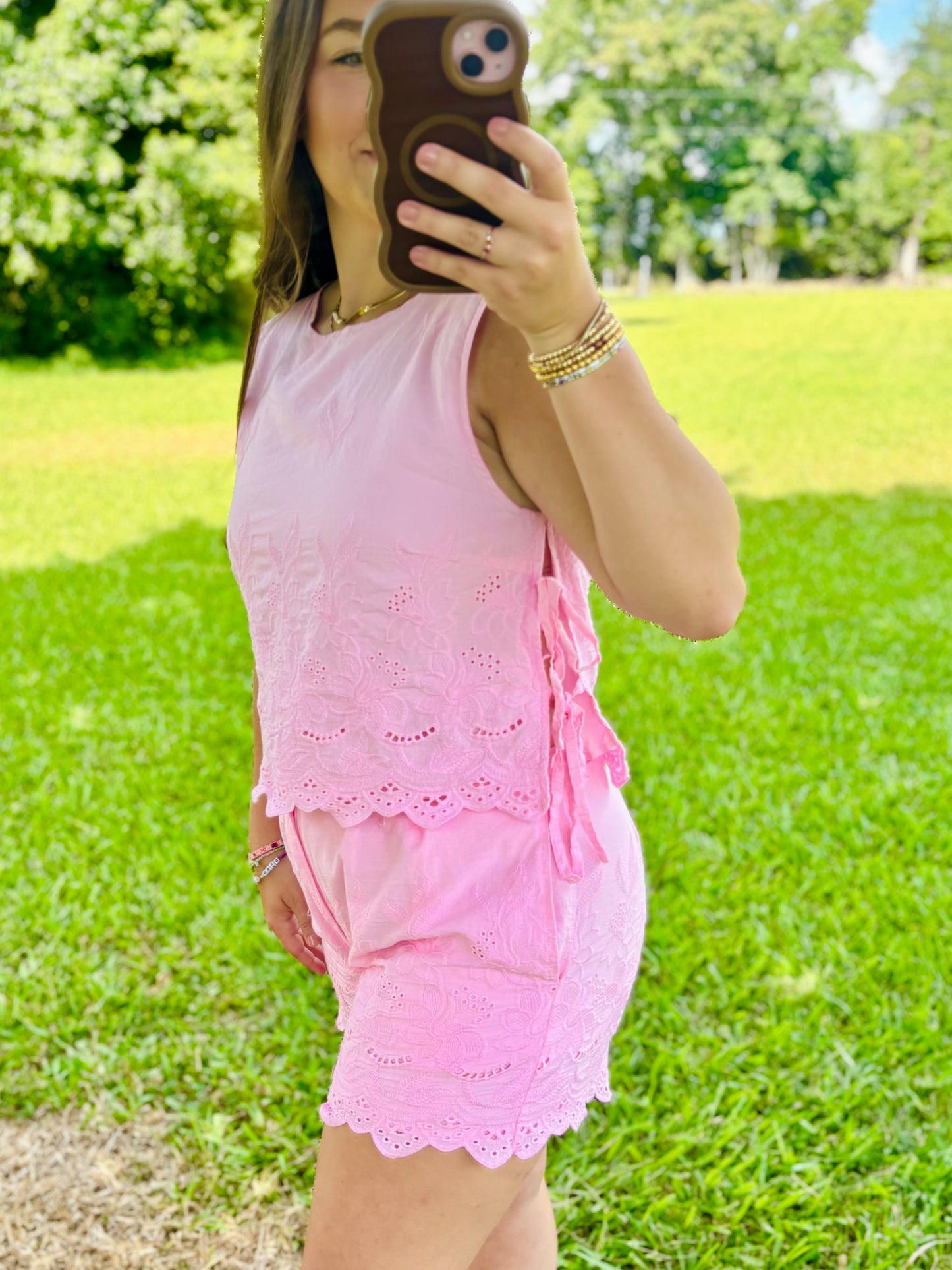Blair's Pink Linen Embroidered Set