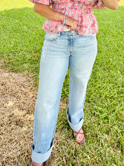 Low Rise Straight Leg Light Washed Denim