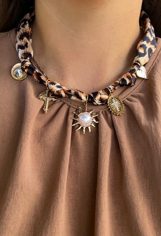 Leopard Print Gold Charm Necklace