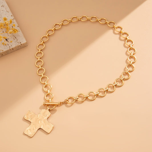 Gold Hammered Cross Necklace