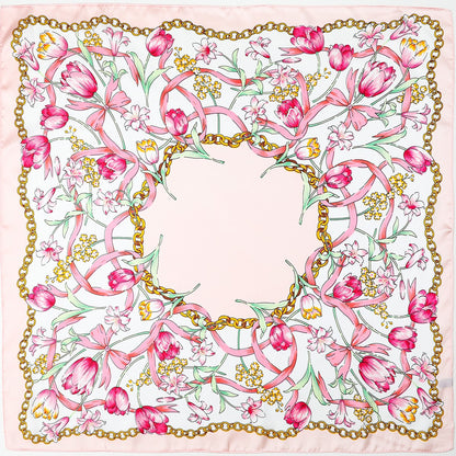 Large Pink Floral Chain Bandana Scarf