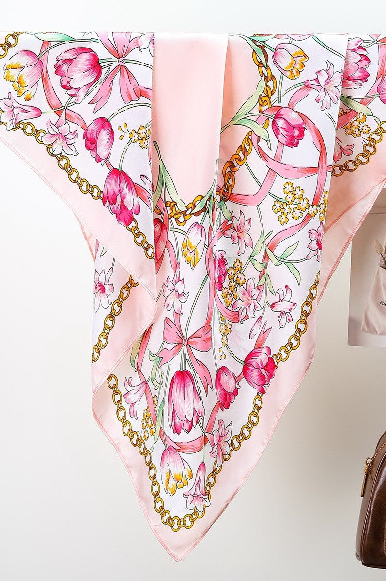 Large Pink Floral Chain Bandana Scarf